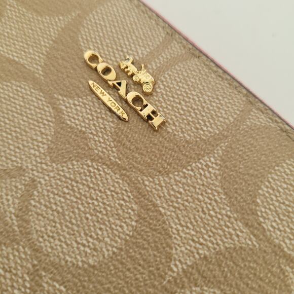 COACH Signature Phone Zippered Wallet With Strap 6 1/4 x 3 1/2 Pink Tan Medium - Picture 8 of 8